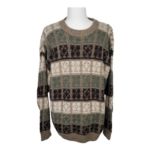 Boco Classics Men's Sweater Green Brown Cream Tan Grandpa Core Size X-Large - Picture 1 of 8